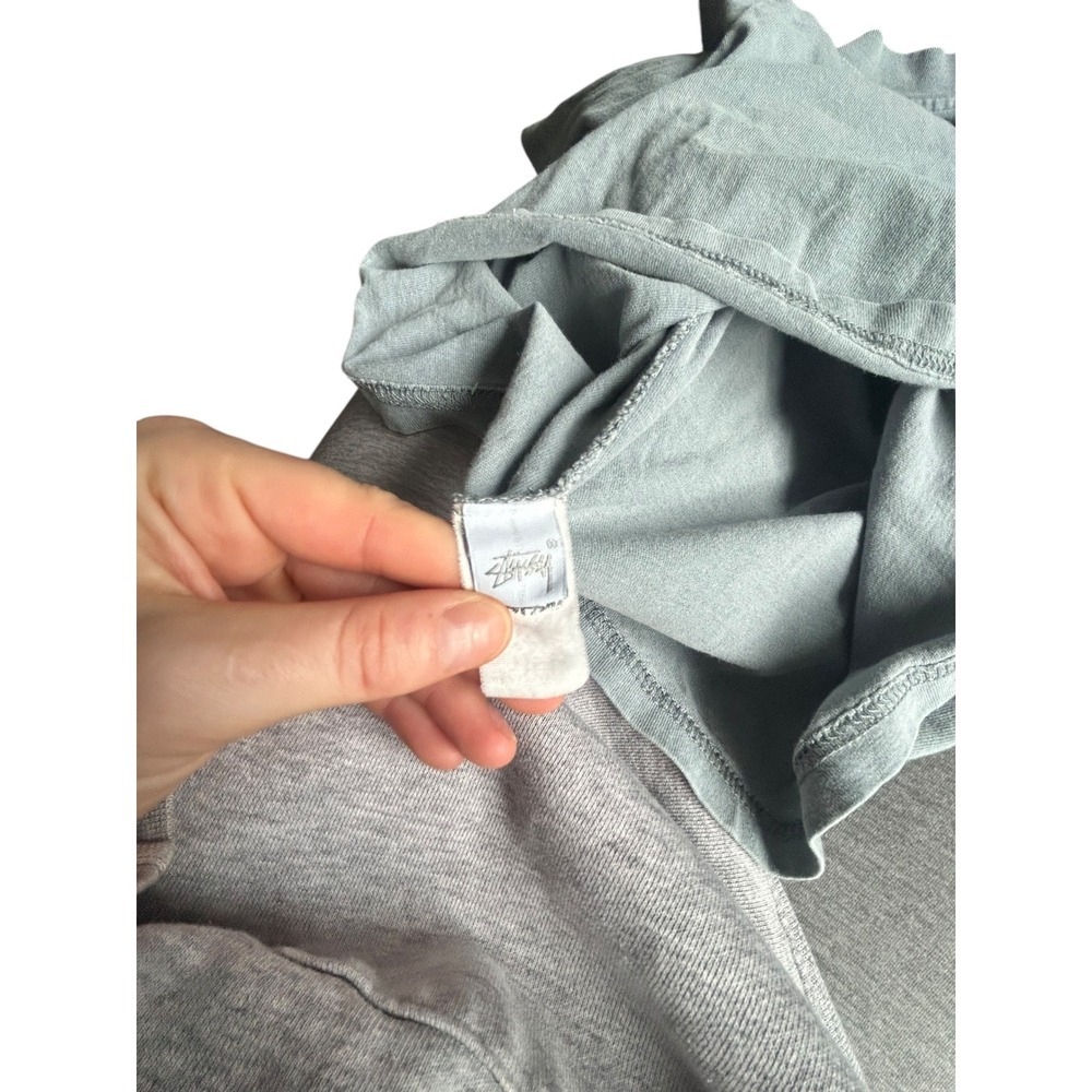Stussy Designs Light Blue Gray Pocket T Shirt Women Oversized Boxy Fit - Picture 7 of 7